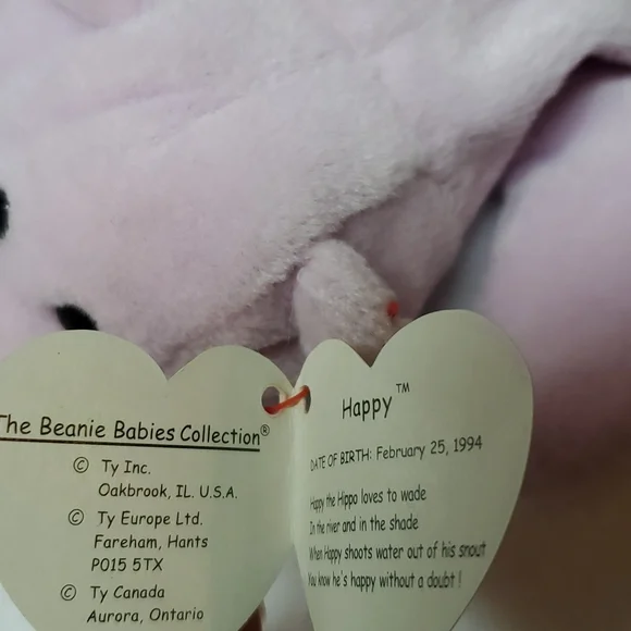 Happy the hippo, Ty beanie Babies Collect Mint Retired 1994 Purple Hippopotamus - Picture 2 of 7